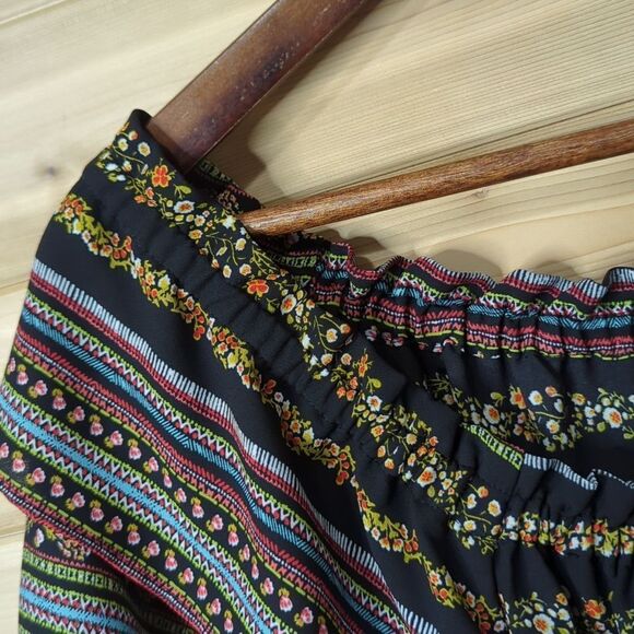 Loft Top Womens 26 Black Striped Off the Shoulder Blouse - Picture 3 of 9